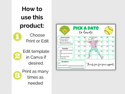Editable Softball Pick A Date