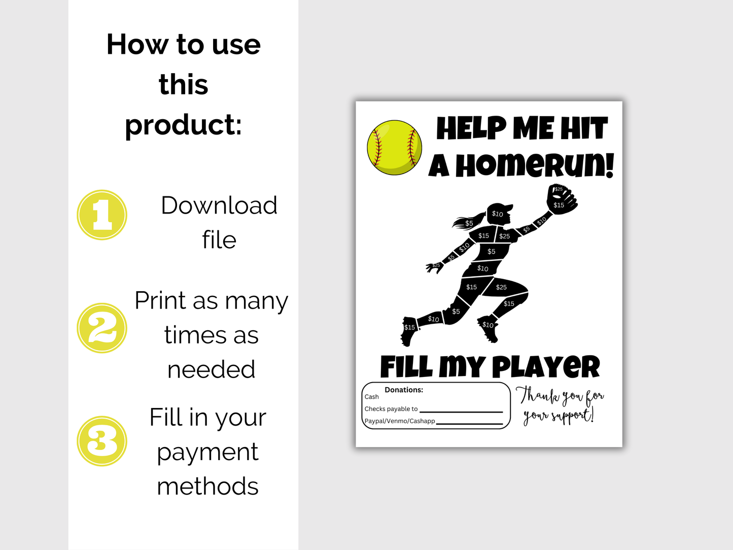 Fill My Softball Player Fundraiser Template
