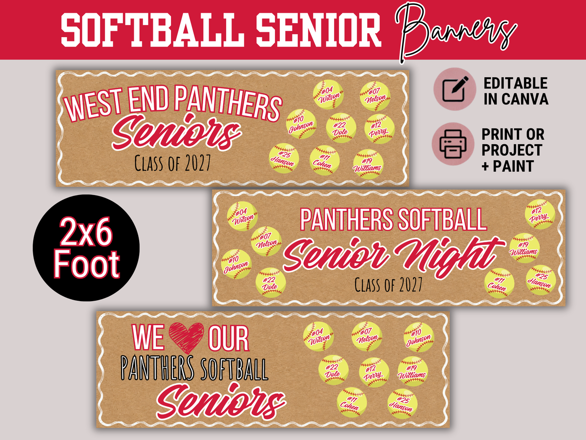 Editable Softball Senior Brown Paper Banner