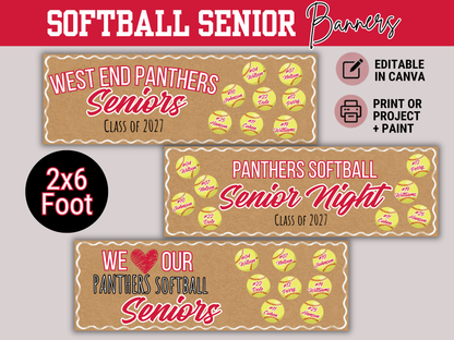 Editable Softball Senior Brown Paper Banner