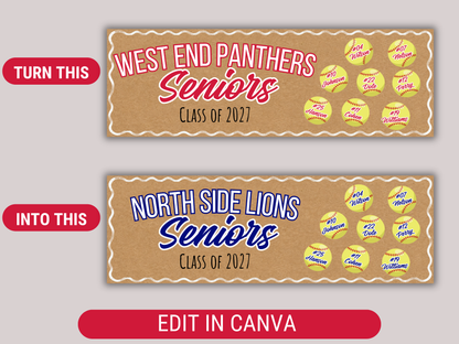 Editable Softball Senior Brown Paper Banner