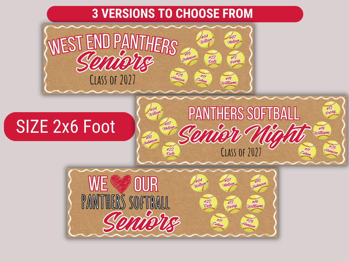 Editable Softball Senior Brown Paper Banner