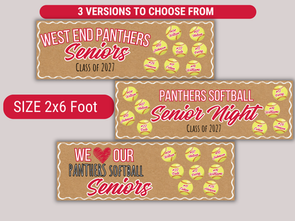 Editable Softball Senior Brown Paper Banner