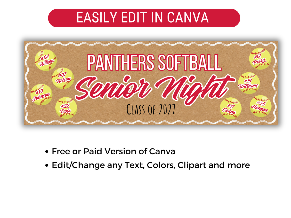 Editable Softball Senior Brown Paper Banner