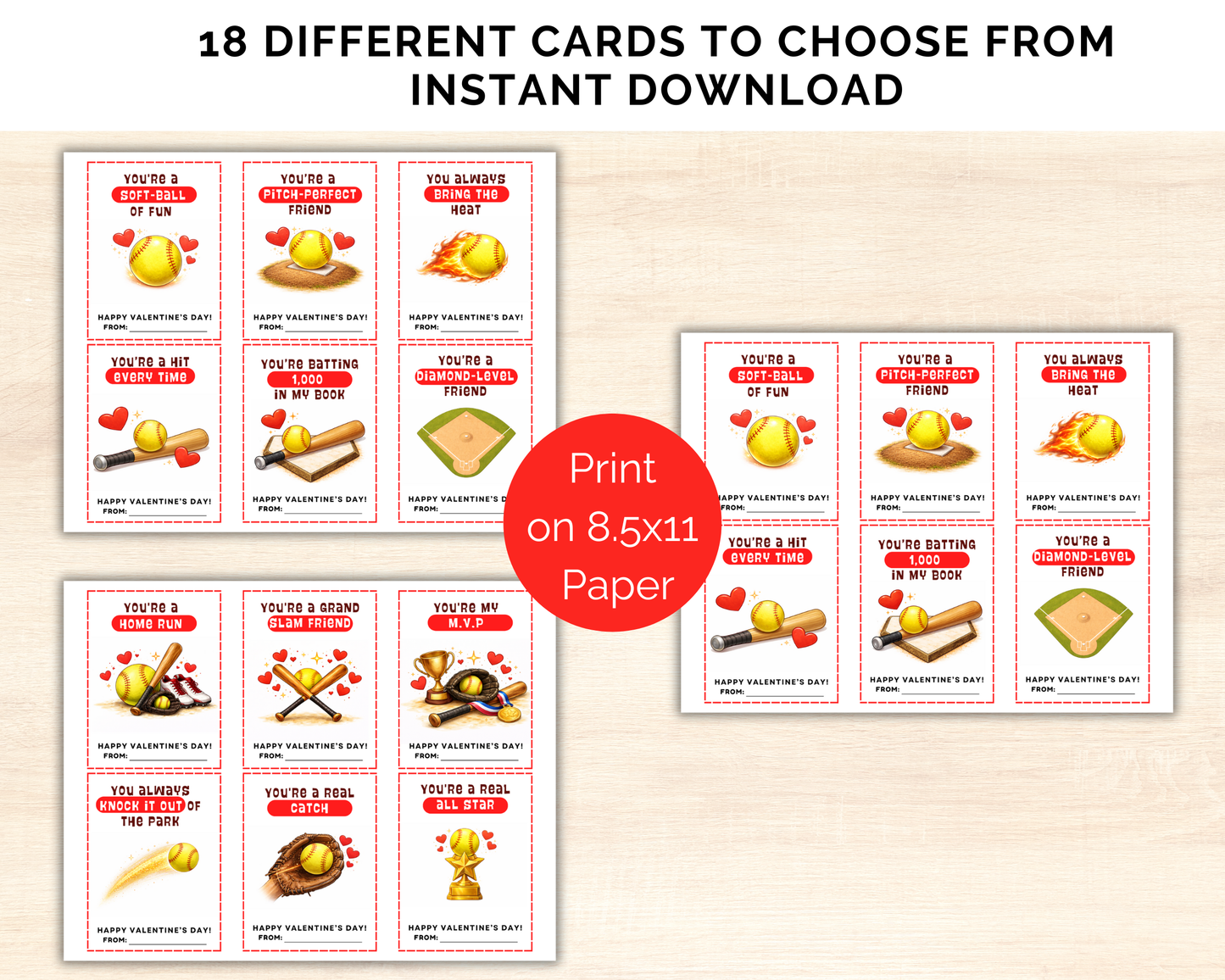 Softball Valentine Cards