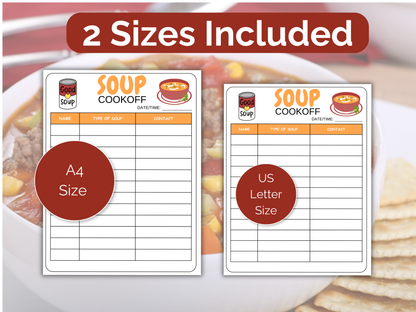 Soup Cook-off Sign Up Sheet