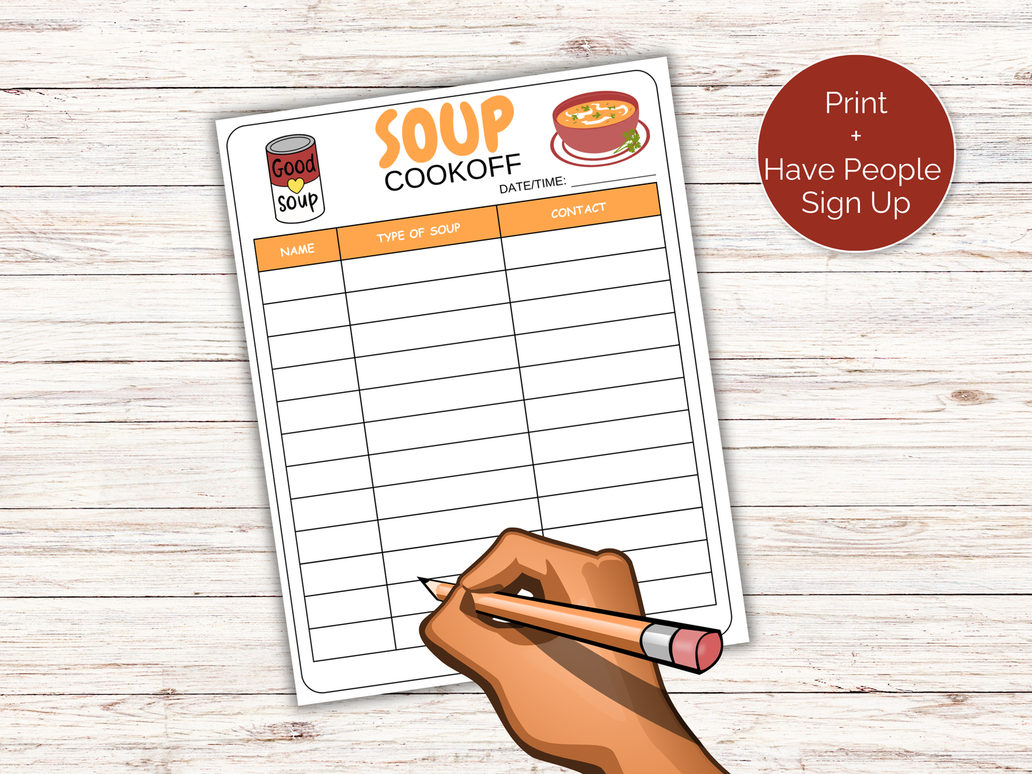 Soup Cook-off Sign Up Sheet