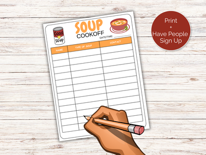 Soup Cook-off Sign Up Sheet