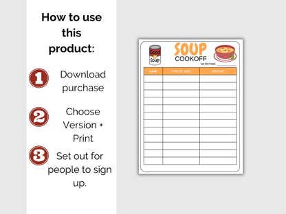 Soup Cook-off Sign Up Sheet