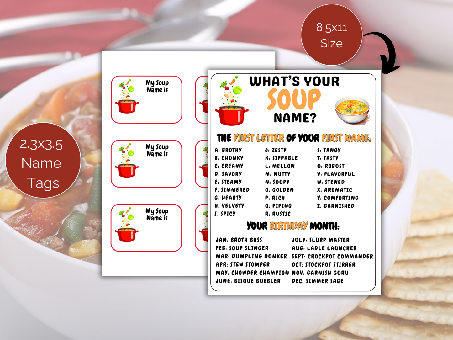 What's Your Soup Name Game + Name Tags