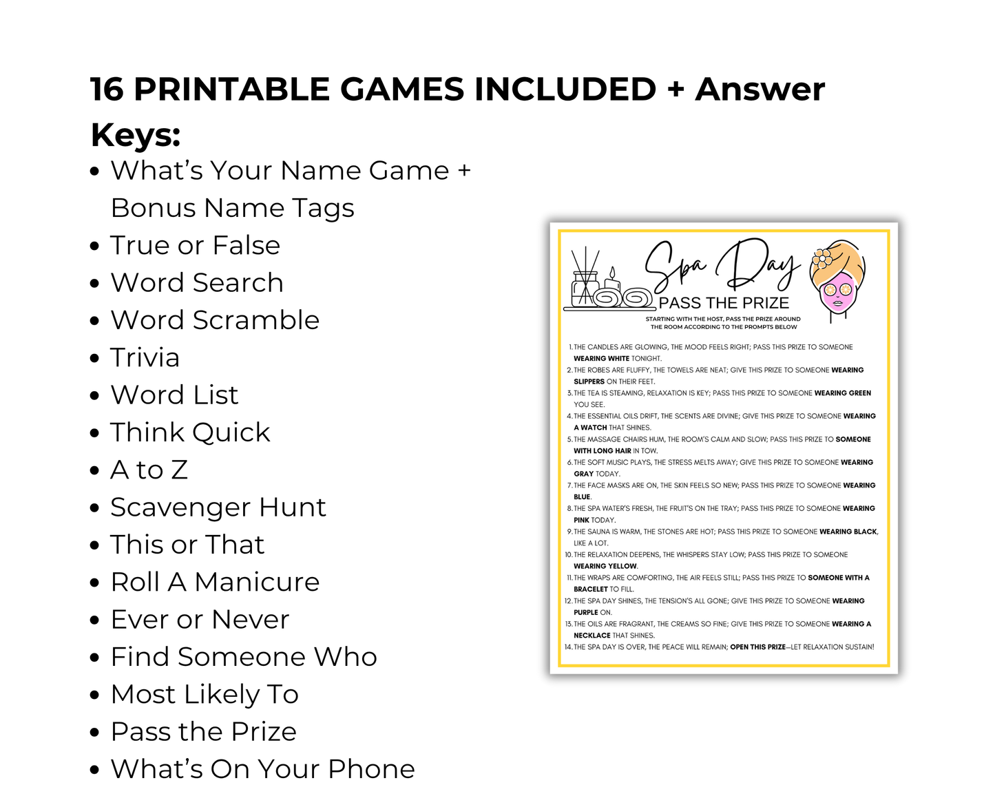 Spa Party Game Bundle