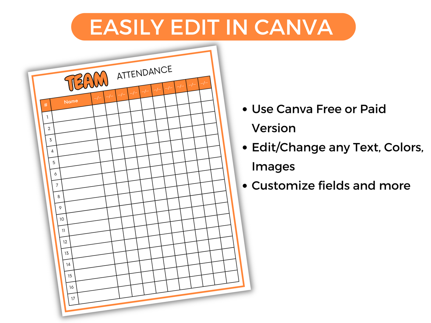 Sports Attendance Sheet (Editable)