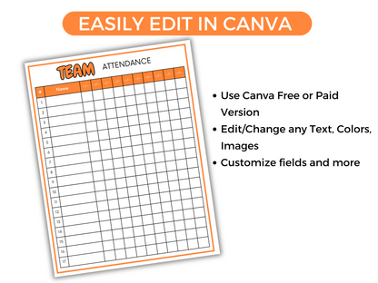 Sports Attendance Sheet (Editable)