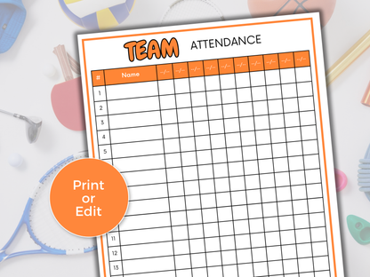Sports Attendance Sheet (Editable)