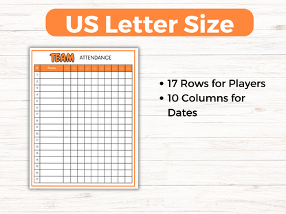 Sports Attendance Sheet (Editable)