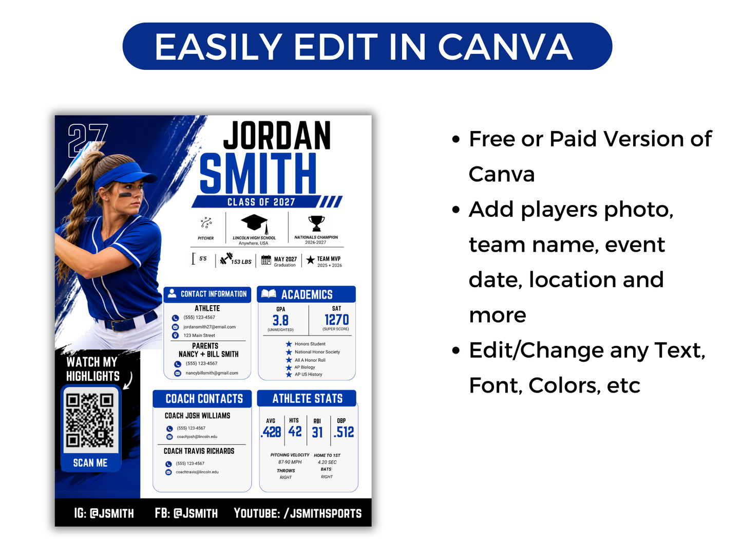 Sports Profile Sheet Template