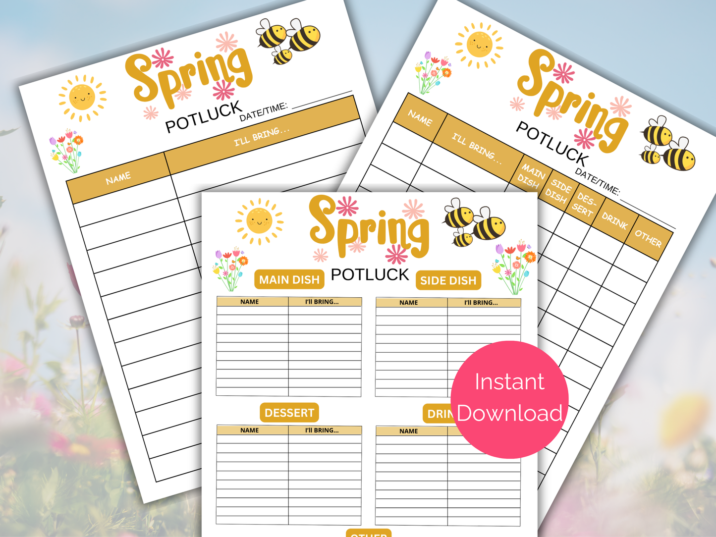 Spring Potluck Sign Up Sheet