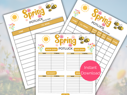 Spring Potluck Sign Up Sheet