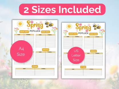 Spring Potluck Sign Up Sheet