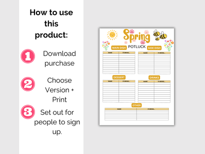 Spring Potluck Sign Up Sheet