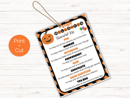 Editable Halloween Staff Survival Kit Gift Tags