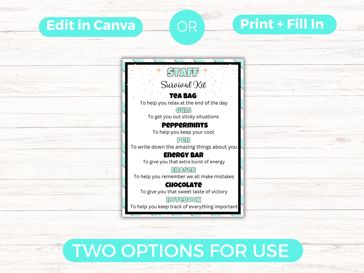 Editable Staff Survival Kit Gift Tags
