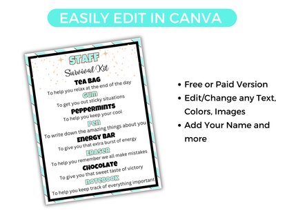 Editable Staff Survival Kit Gift Tags