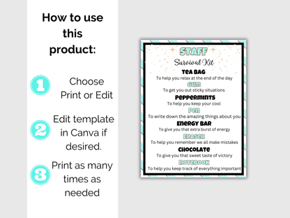 Editable Staff Survival Kit Gift Tags
