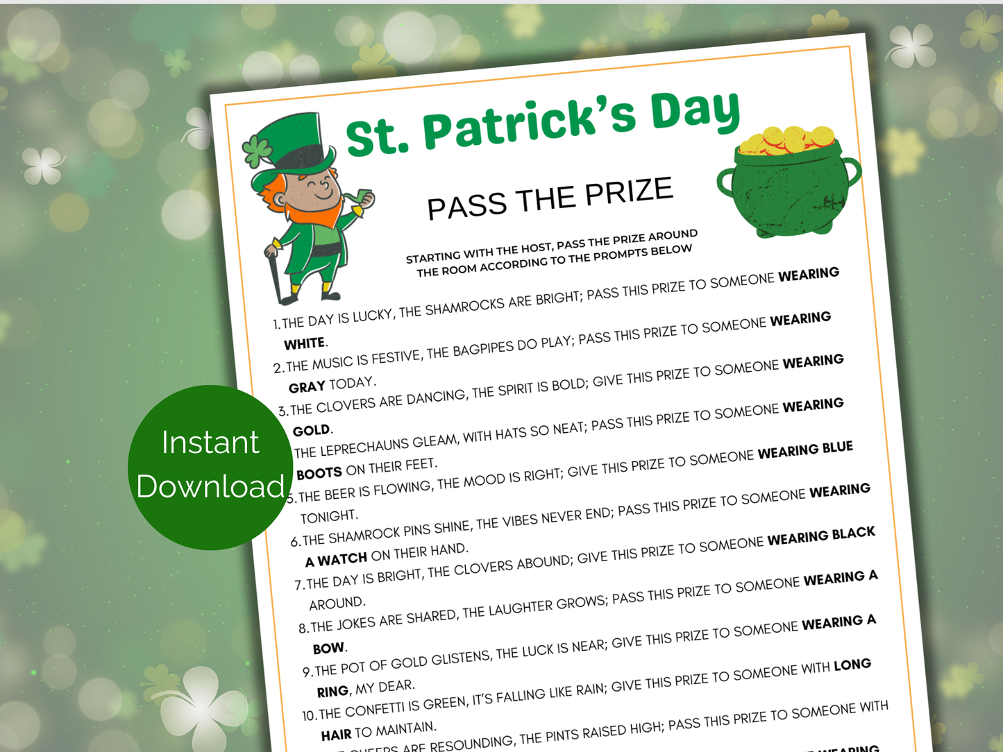 St Patricks Day Pass The Prize