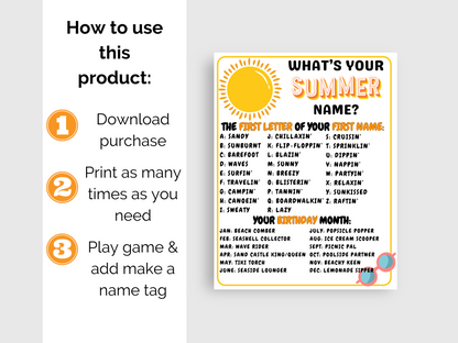 What's Your Summer Name Game + Name Tags