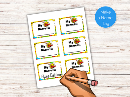 What's Your Superhero Name Game + Name Tags