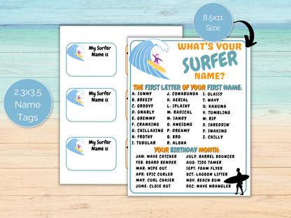 What's Your Surfer Name Game + Name Tags