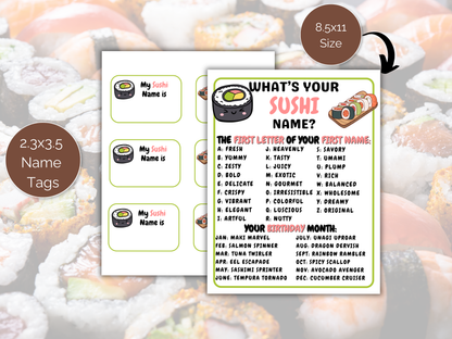 What's Your Sushi Name Game + Name Tags
