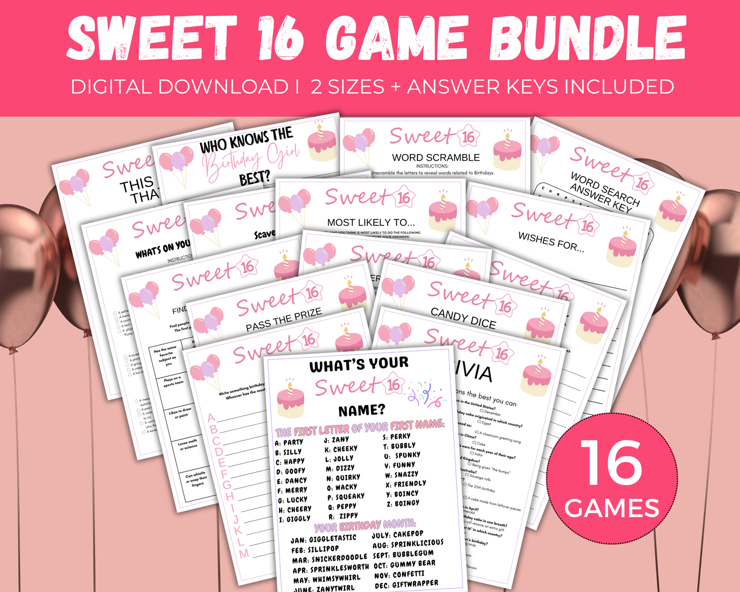 Sweet 16 Birthday Game Bundle