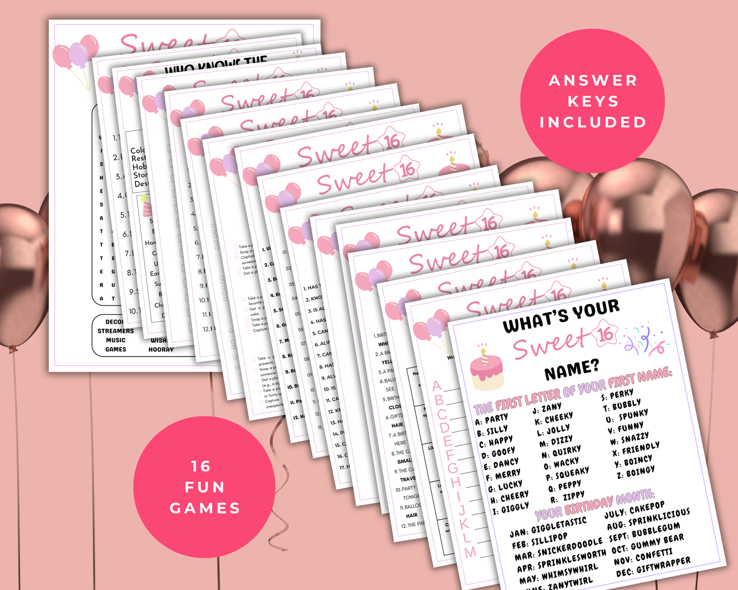 Sweet 16 Birthday Game Bundle