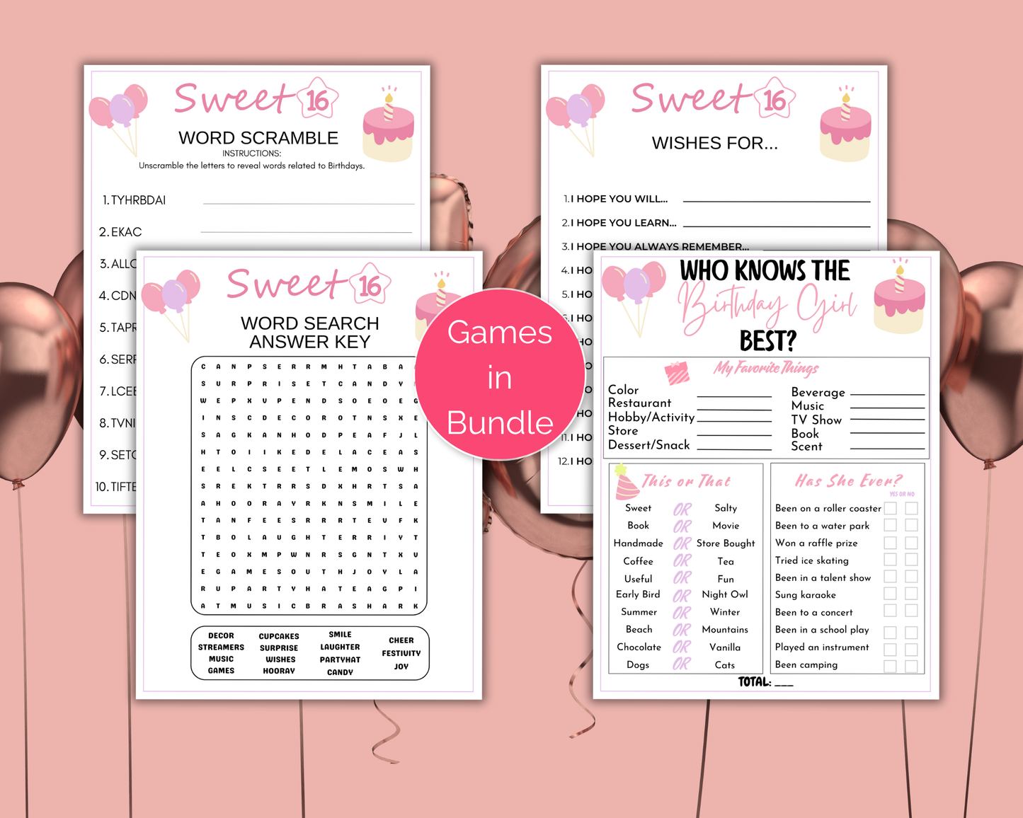 Sweet 16 Birthday Game Bundle