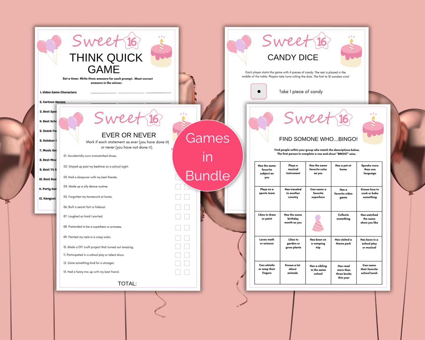 Sweet 16 Birthday Game Bundle
