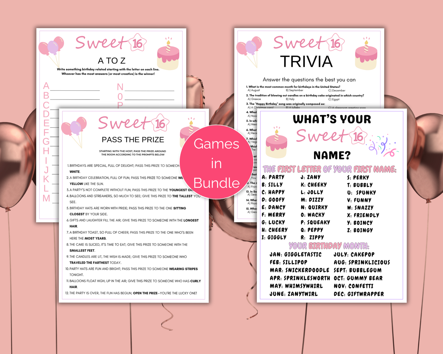 Sweet 16 Birthday Game Bundle