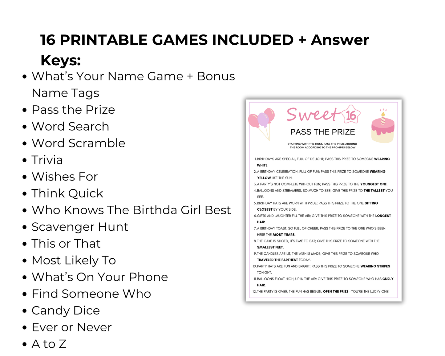 Sweet 16 Birthday Game Bundle