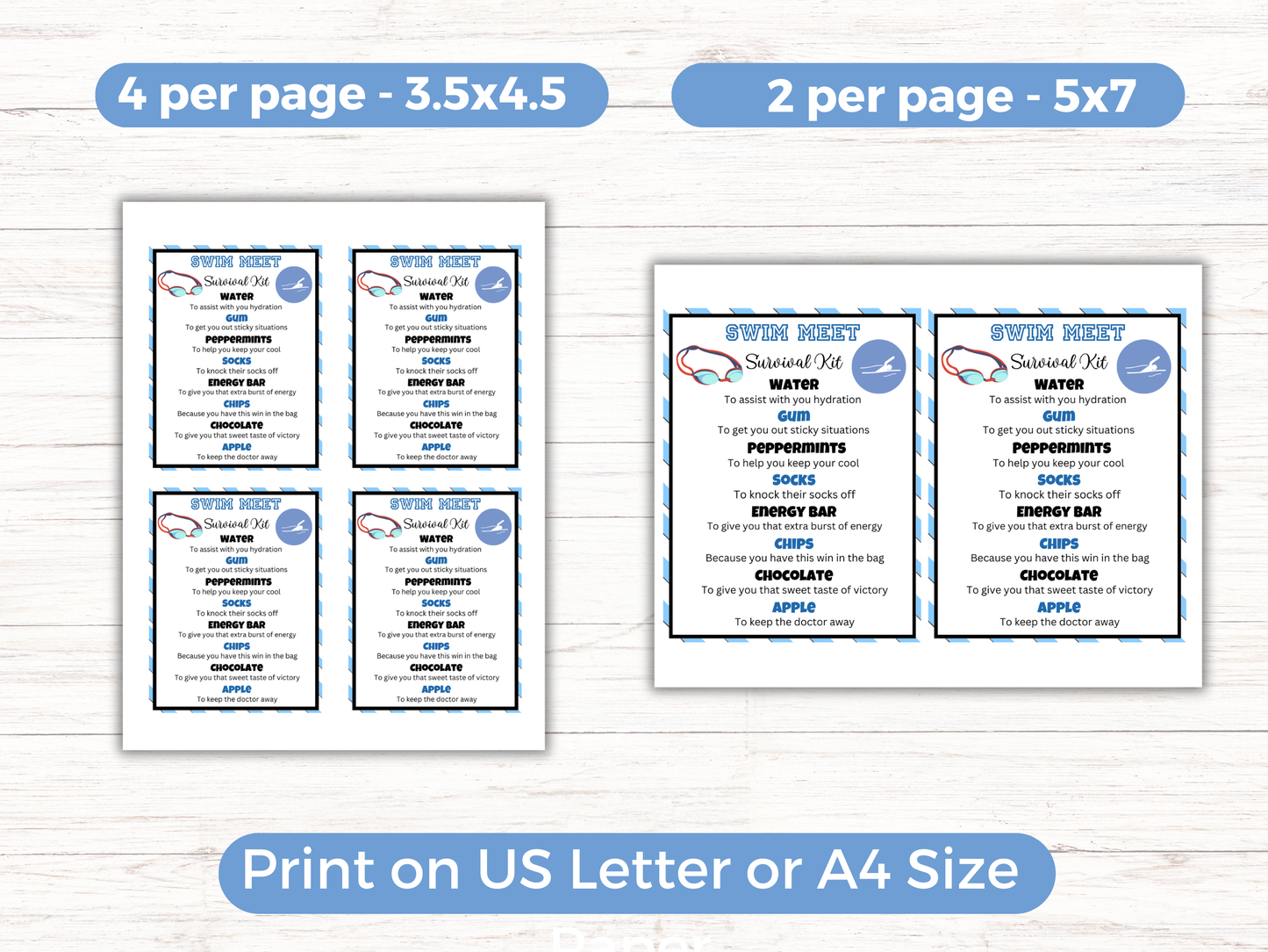 Editable Swim Team Survival Kit Gift Tag Template