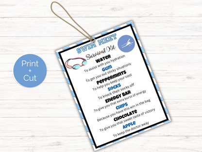 Editable Swim Team Survival Kit Gift Tag Template