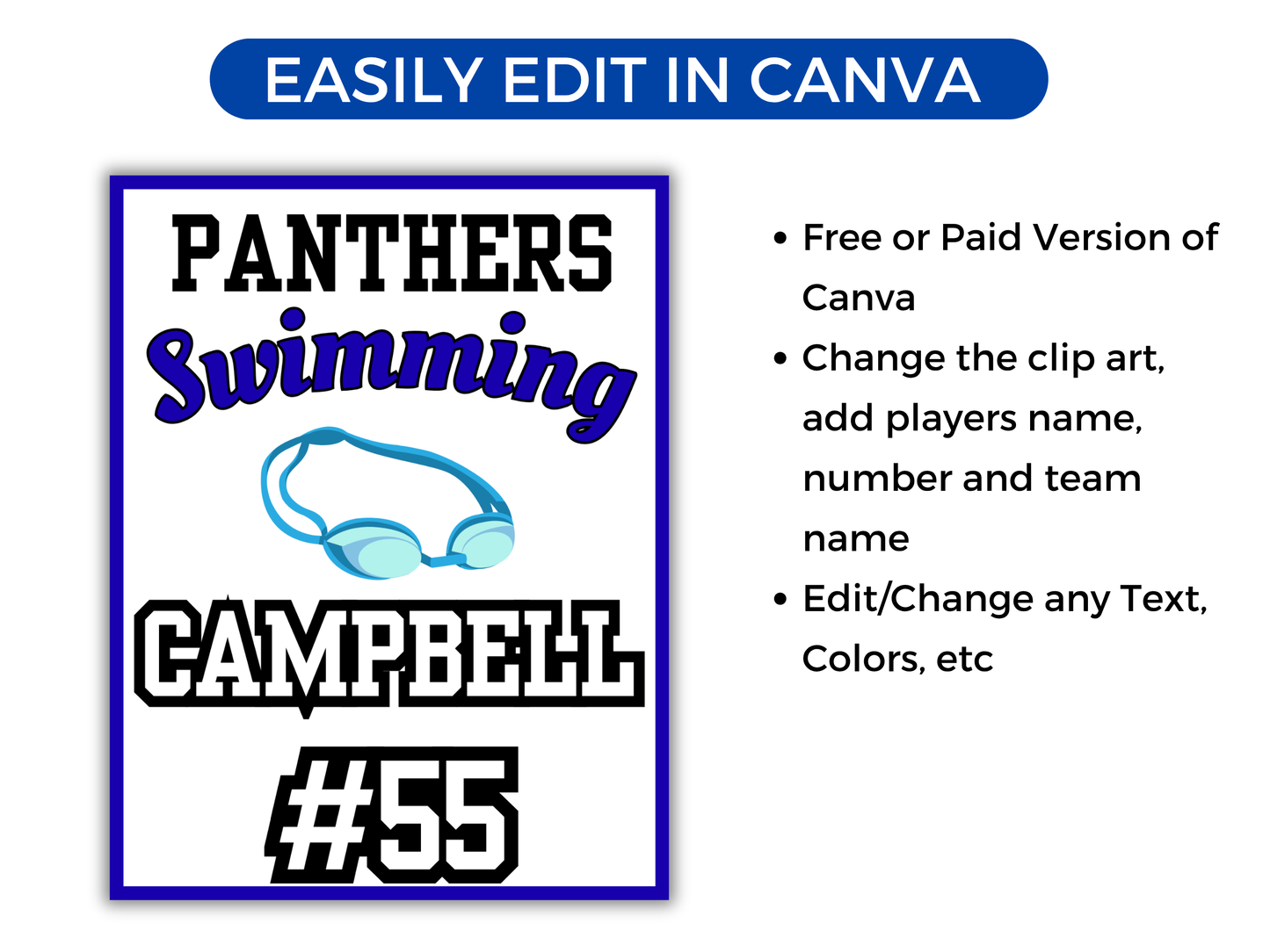 Editable Swimming Locker Sign Template