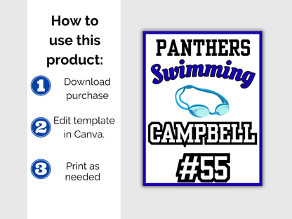 Editable Swimming Locker Sign Template