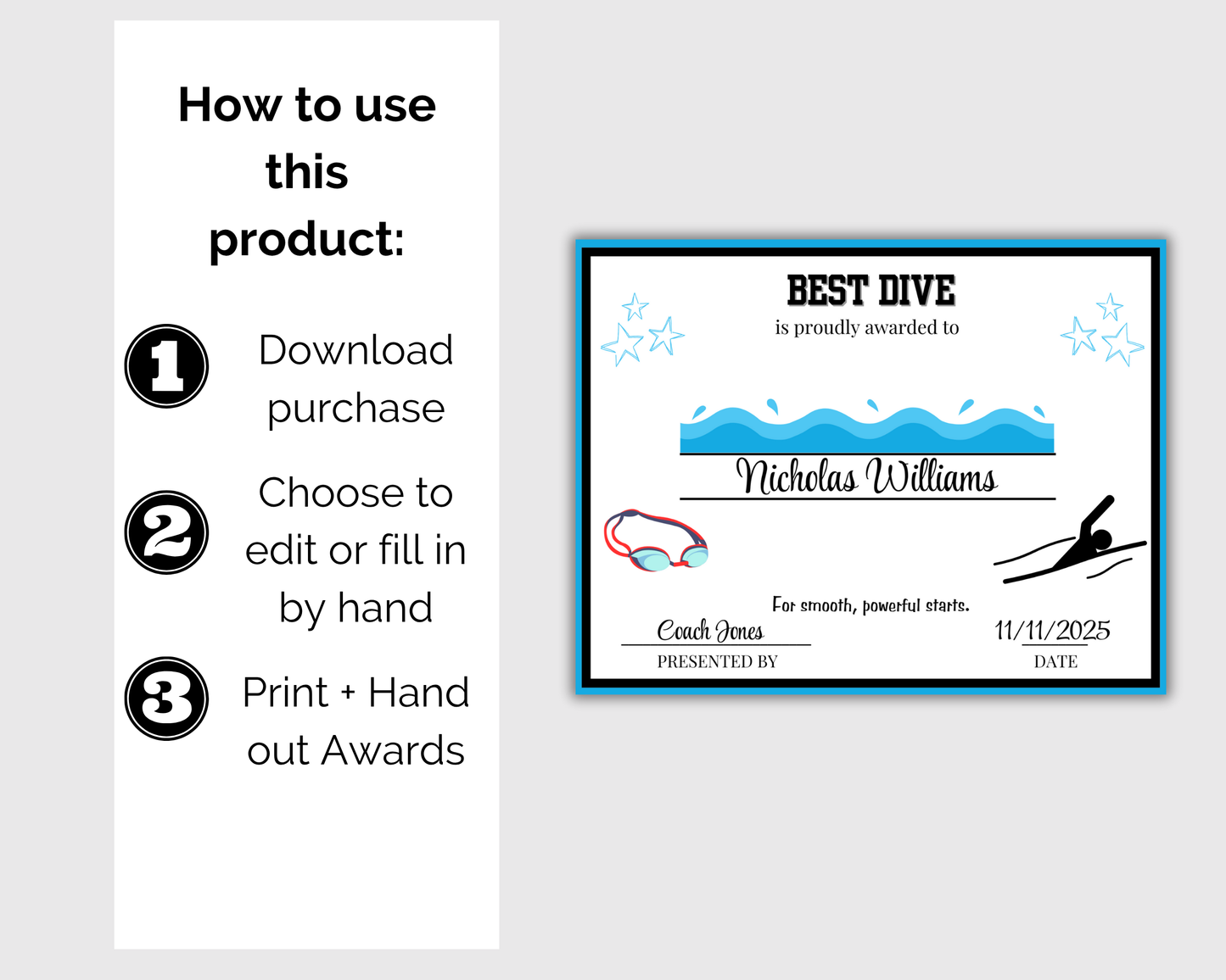 Editable Swimming Award Certificates