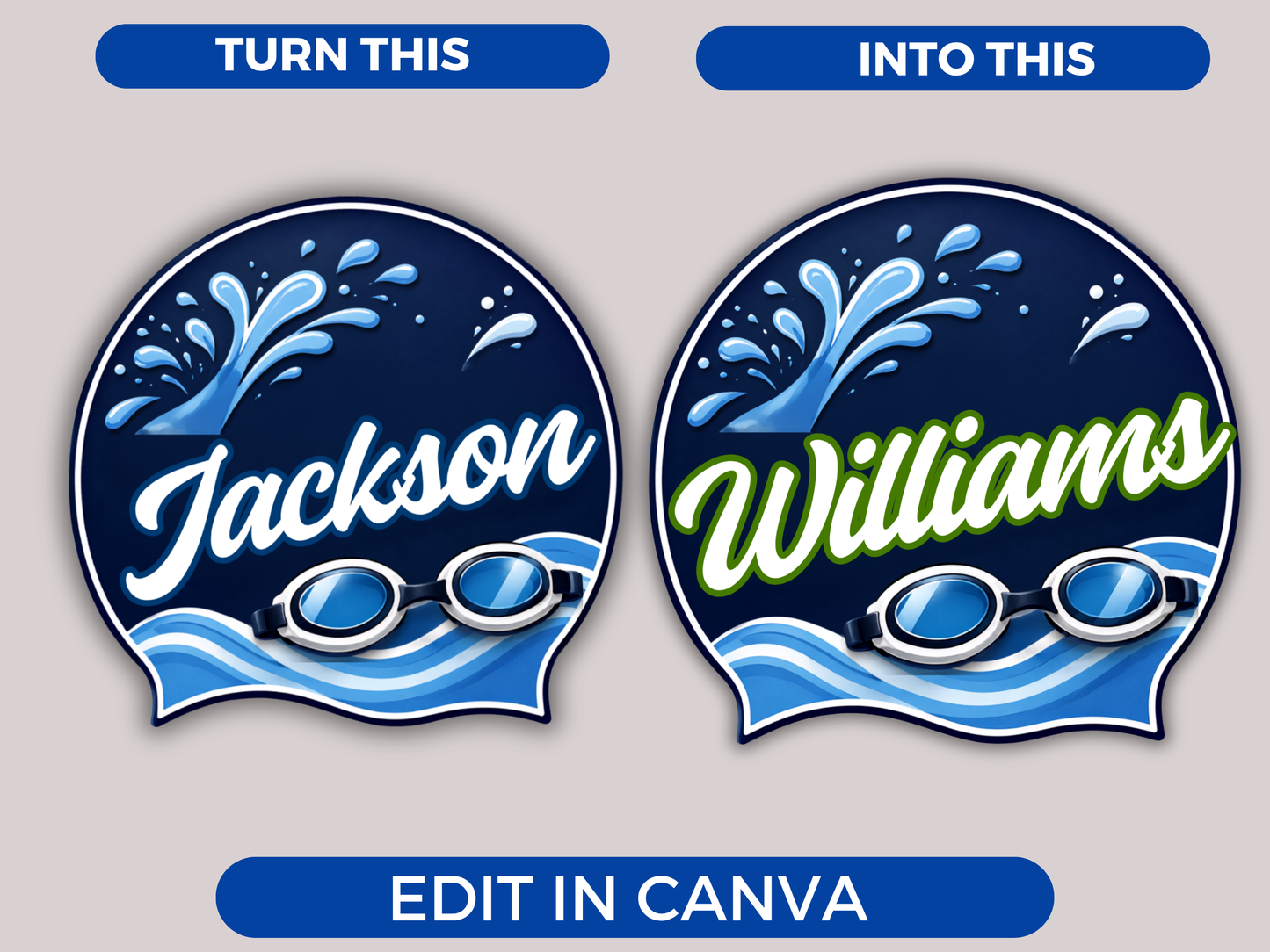 Editable Swimming Name Tags Template