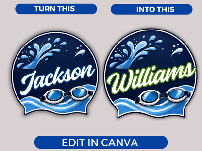 Editable Swimming Name Tags Template