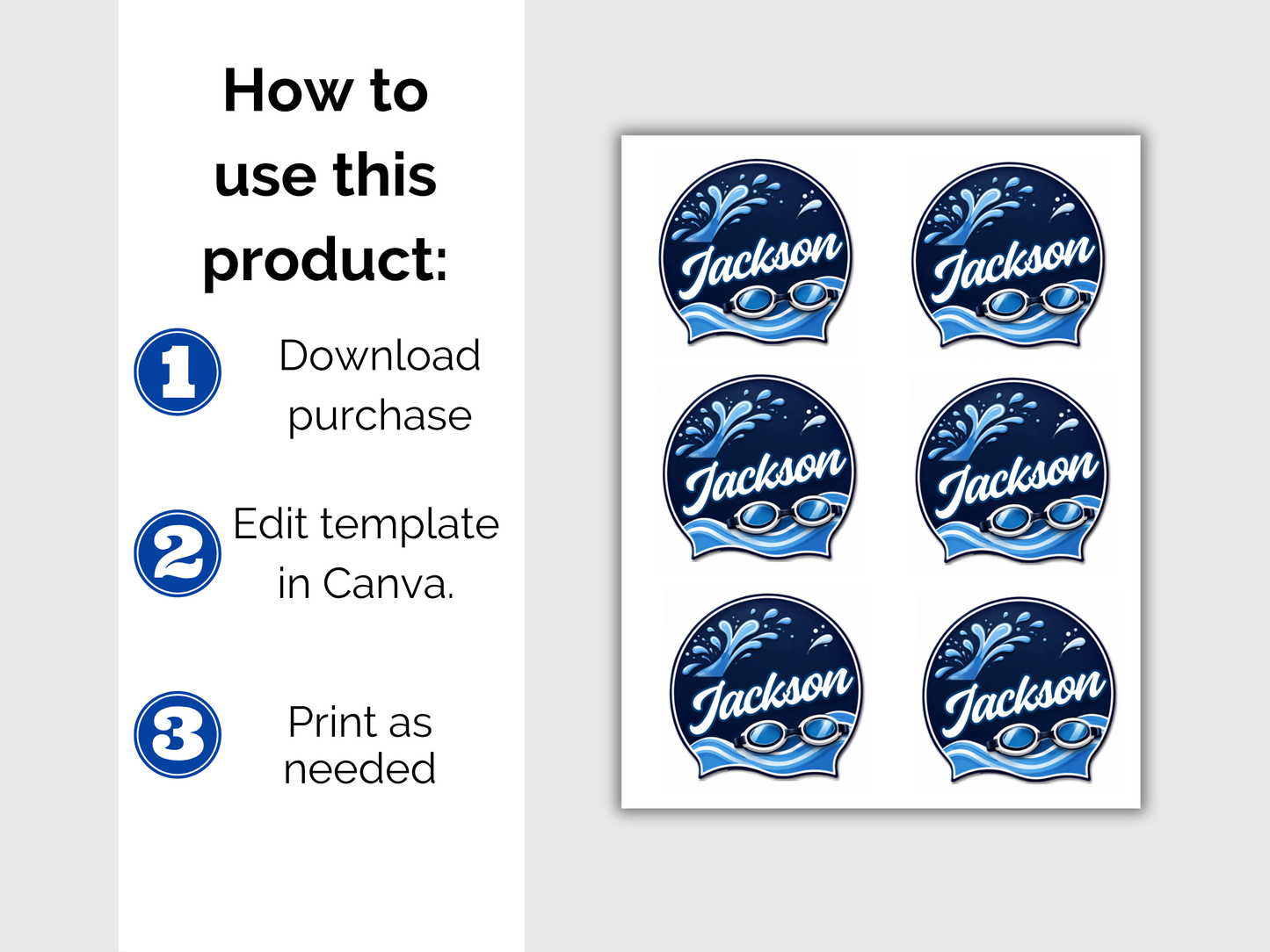 Editable Swimming Name Tags Template