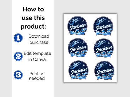 Editable Swimming Name Tags Template