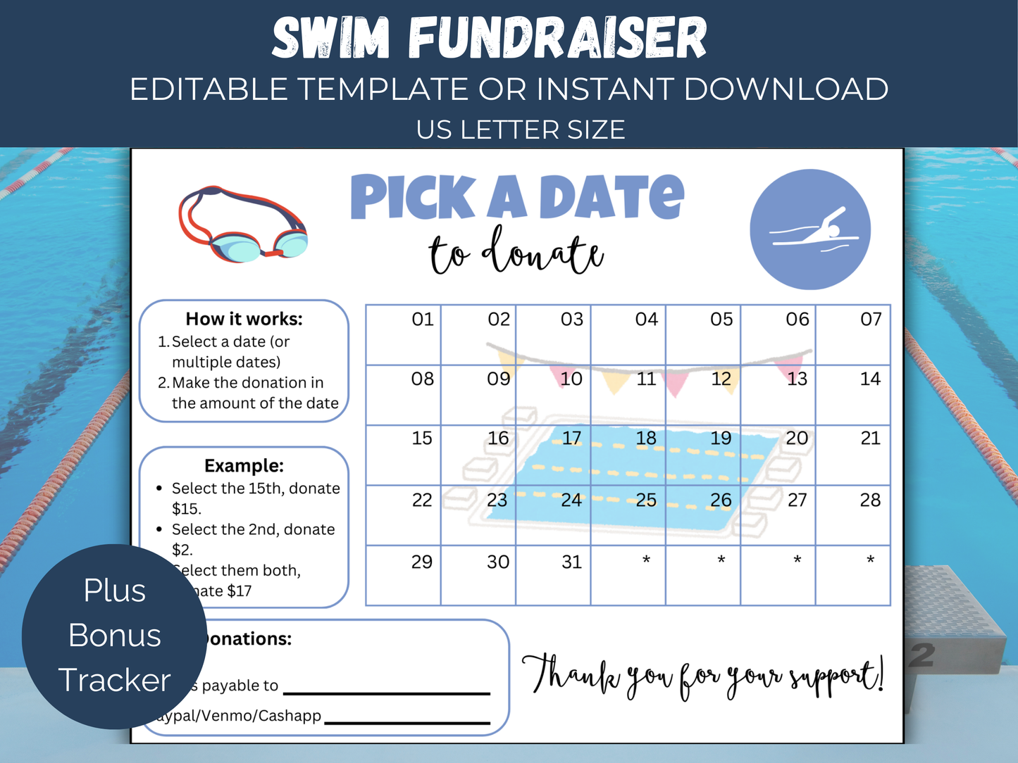 Editable Swim Pick A Date