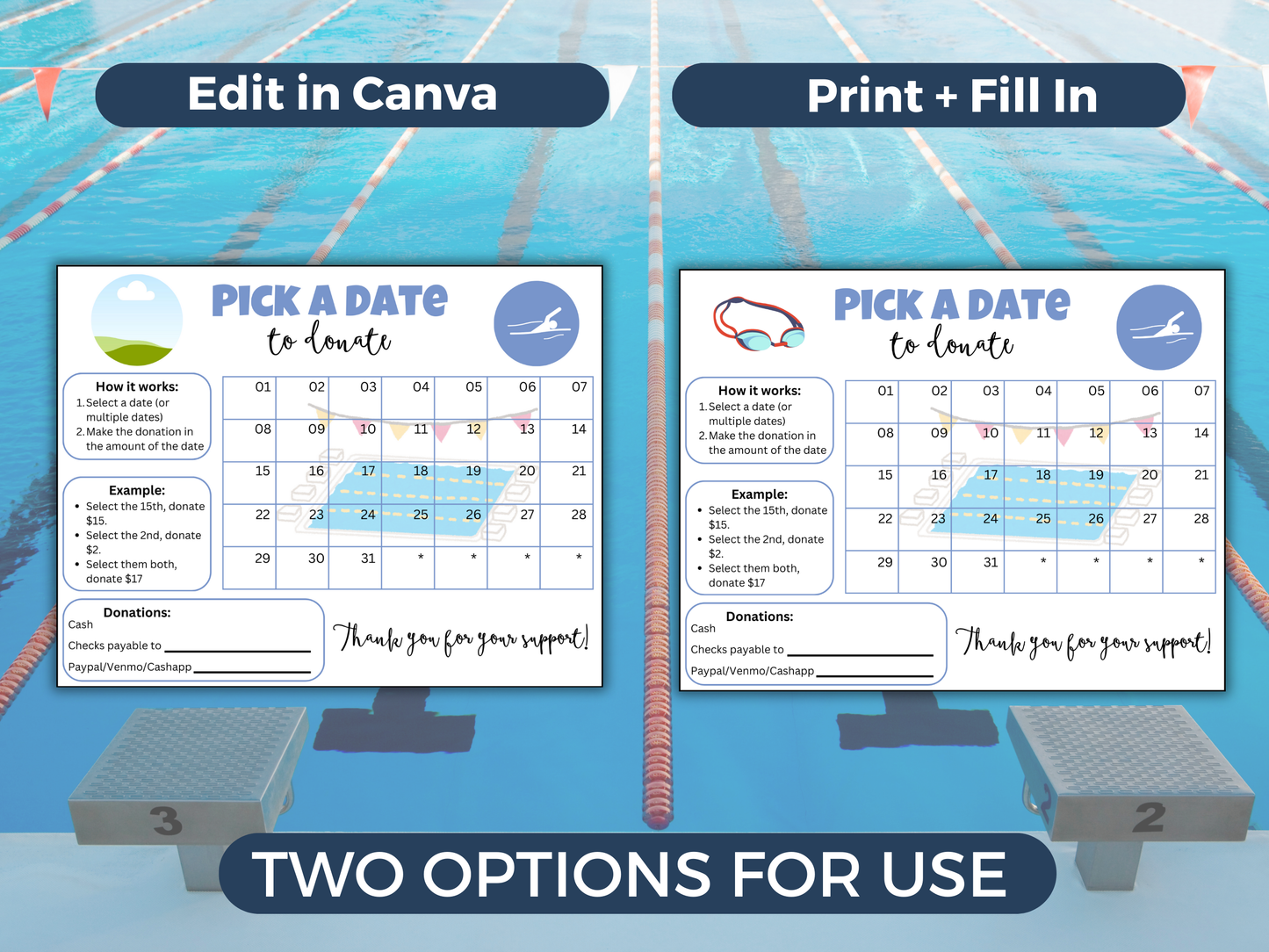 Editable Swim Pick A Date